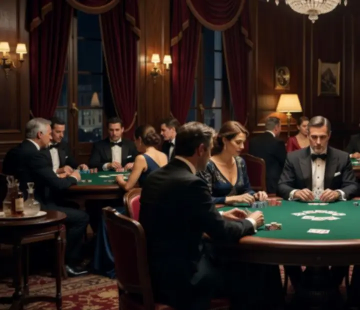 Mesa de cartas elegante preparada para un evento privado en la sala de poker
