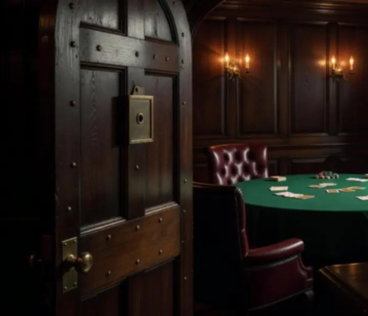 Vista parcial de un salón de cartas con tapete verde esmeralda