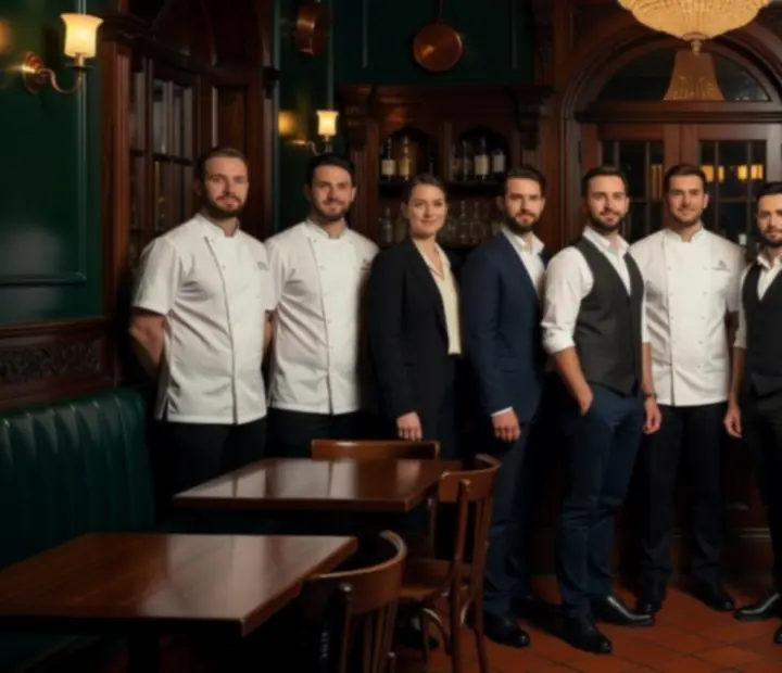 Equipo de cocina y sala coordinando el pase en el bistró Nochesdecartas